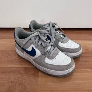 Nike Air Force 1 - White and Gray Sneakers with Blue Accents